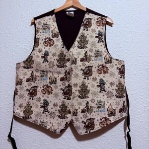 Vintage Christmas men's Tapestry‎ Vest Holiday Santa Claus Bells Winter Party
